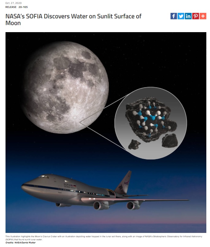 미국 항공우주국(NASA)은 26일(현지시간) 달 표면에 기존에 생각했던 것보다 많은 물 분자가 확인됐다고 발표했다. (사진출처: NASA홈페이지 캡쳐)