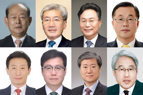 문재인 대통령은 5일 국가인권위원장에 송두환(윗줄 왼쪽부터) 법무법인 한결 대표변호사, 금융위원장에 고승범 한국은행 금융통화위원회 위원, 행정안전부 차관에 고규창 기획조정실장, 행정안전부 재난안전관리본부장에 이승우 재난협력실장, 산업통상자원부 2차관에 박기영(아랫줄 왼쪽부터) 기획조정실장, 산업통상자원부 통상교섭본부장에 여한구 대통령비서실 신남방·신북방 비서관, 행정중심복합도시건설청장에 박무익 국토교통부 교통물류실장, 국립외교원장에 홍현익 세종연구소 안보전략연구실 수석연구위원을 내정했다. (사진=청와대 제공)