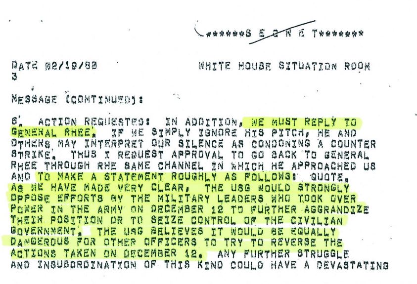 외교부가 미국 카터 대통령 기록관으로부터 받은 5·18 민주화운동 관련 비밀해제된 문서 캡처.
