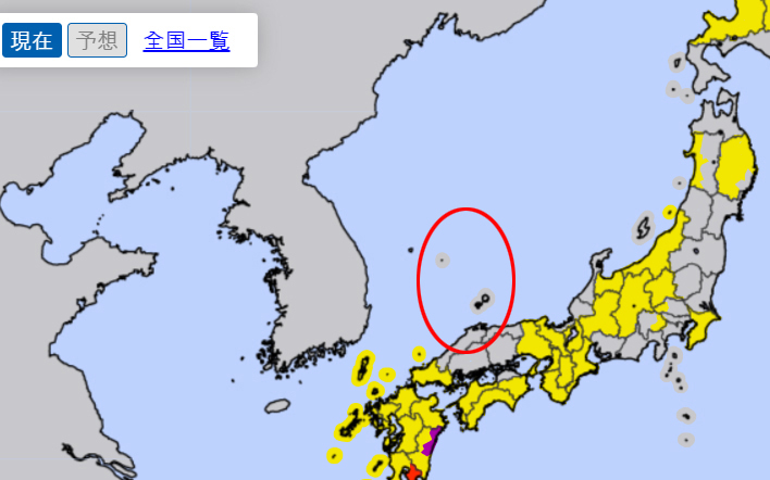 일본 기상청 홈페이지에서 제공되는 태풍 '힌남노' 기상경보 지도 (사진=서경덕 교수팀 제공)