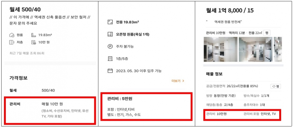 관리비 세부내역을 알 수 없는 매물사례(자료 제공=국토부)