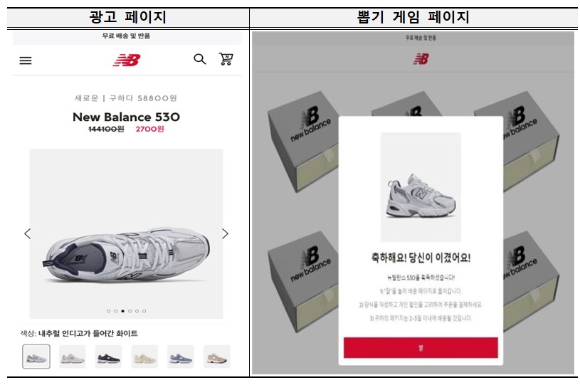 해외쇼핑몰에서 '뉴발란스' 운동화를 저렴하게 판다고 홍보하는 사기성 게시물 모습(자료=한국소비자원 제공)